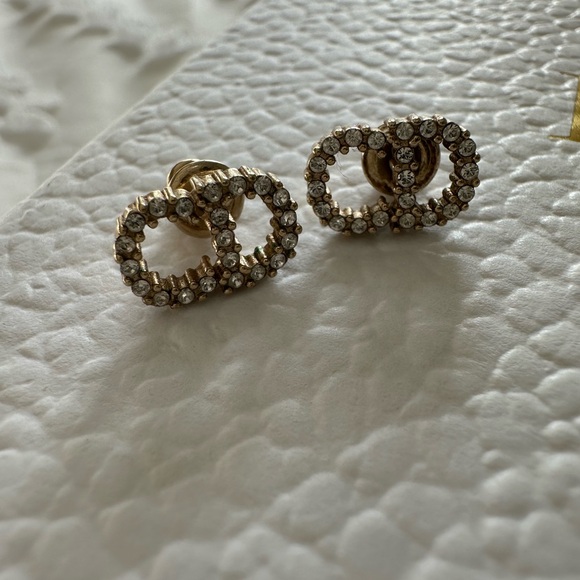 Gold plated with faux diamond Christian Dior CD studs - Picture 2 of 3